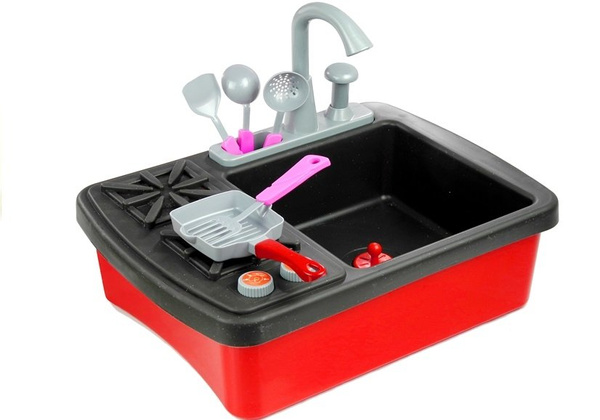 Spüle Küche mit Zubehör Pfanne Becher Löffel Teller umfangreiches Set für Kinder