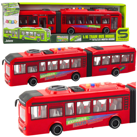 Gelenkbus mit öffnenden Türen, Licht und Geräuschen, rot, 1:16