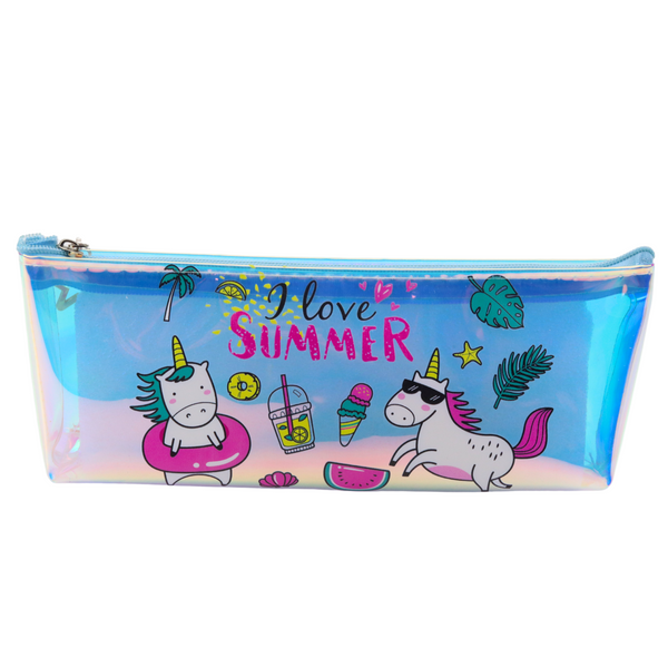 Girl's School Holographic Pencil Case Summer Unicorns