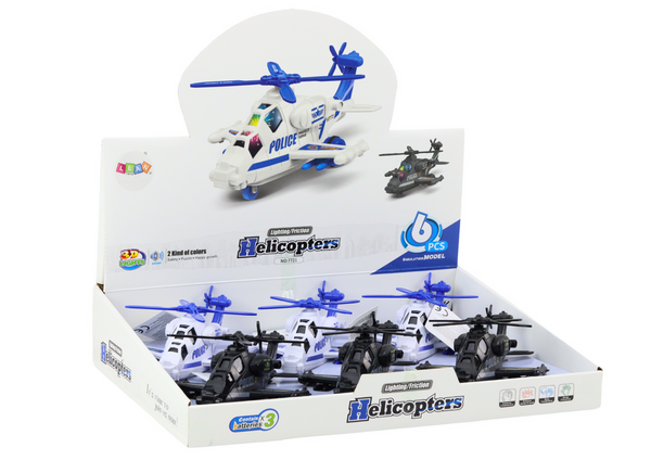 Polizeihubschrauber mit weißem oder schwarzem Friktionsantrieb, Licht und Ton