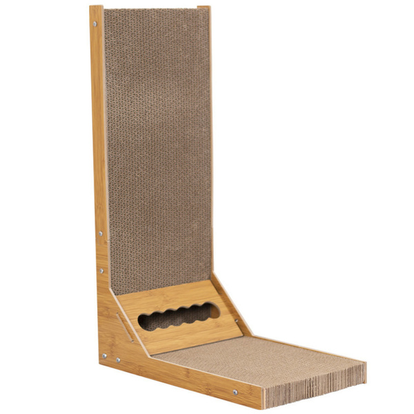 Eckstehender, hoher Pappkratzer mit Ball für Katzen, 60 x 40 x 24 cm