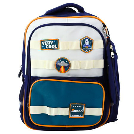 Schulrucksack Space Patches mit Federmäppchen Marineblau 16L