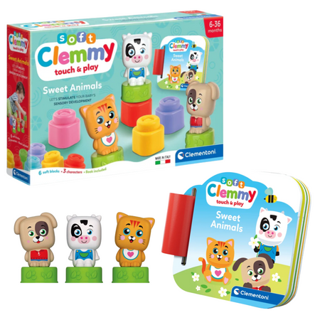 Clemmy Süße Tiere Kätzchen, Hündchen & Kuh Bausteine & Heft Clementoni 17849
