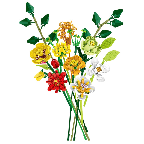 Construction Blocks Decorative Bouquet of Colorful Flowers 827 pcs.