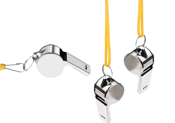 Referee Whistle With Ball Metal Yellow String 40cm