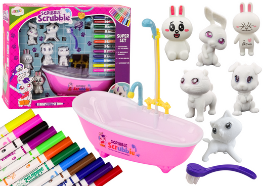 Animal Painting and Bathing Set 6 Pcs Bathtub Markers Pink