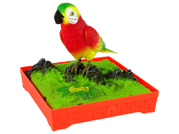 Colorful parrot with a cage