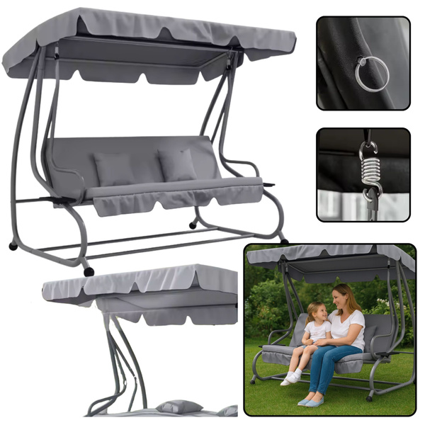 Four-person Garden Swing Rocking Chair Freestanding Canopy Gray