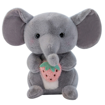 Plüsch Maskottchen Kuscheltier Elefant mit Erdbeere Grau 23cm