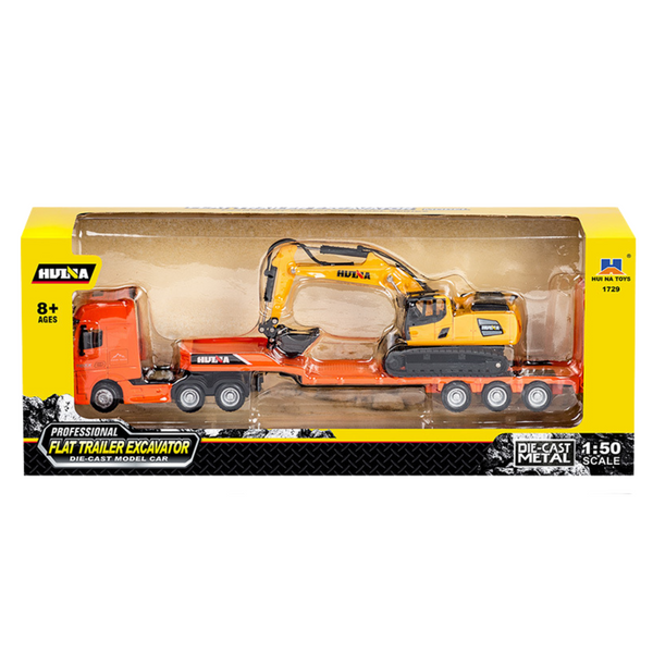LKW mit Sattelauflieger Abschleppwagen Metallbagger Huina Orange 1:50