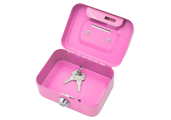 Piggy Bank Storage Box, Lockable, Two Keys, Metal, Pink