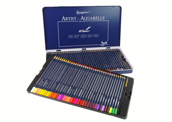Set mit 72 Aquarellstiften, Metallbehälter