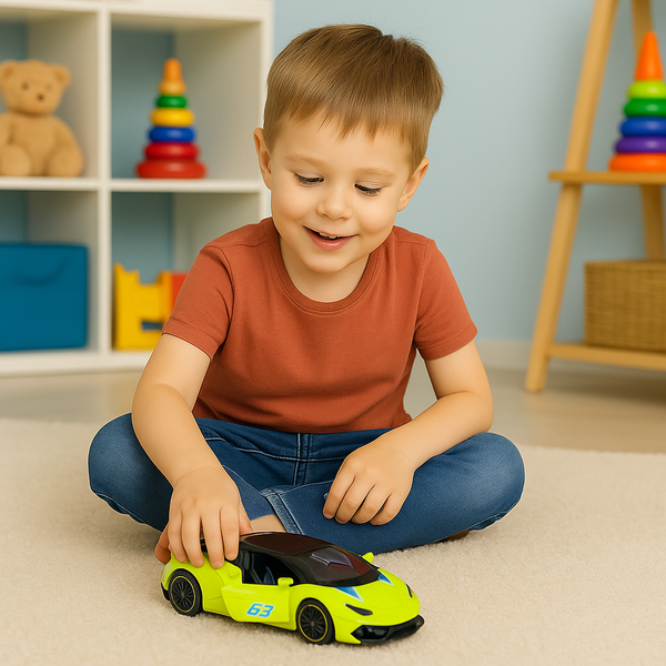 Sportwagen mit Rückziehmechanismus, Metall, Neongrün, Maßstab 1:43