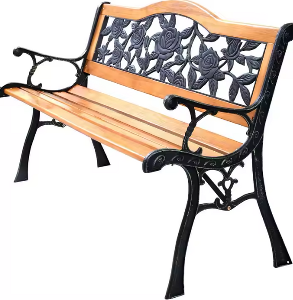 Garden Bench Wooden Metal Park Bench with Backrest