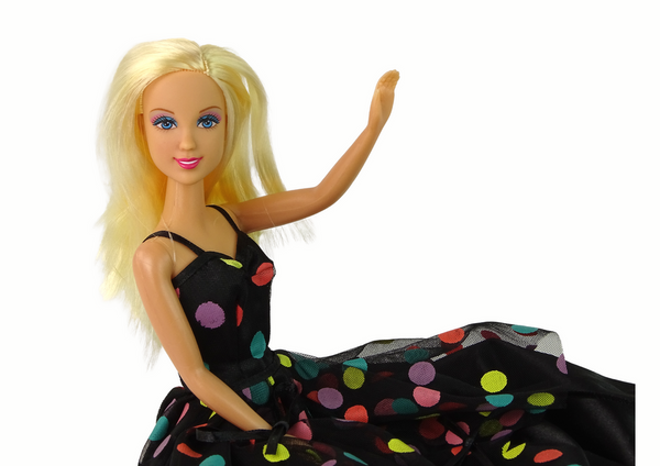 Lucy Doll, Schwarzes gepunktetes Kleid, lang