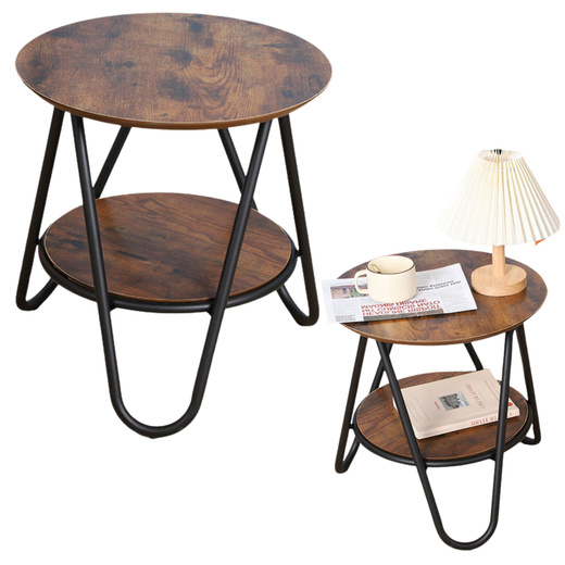 Round Coffee Table with Additional Shelf, Industrial Vintage, 40x42cm