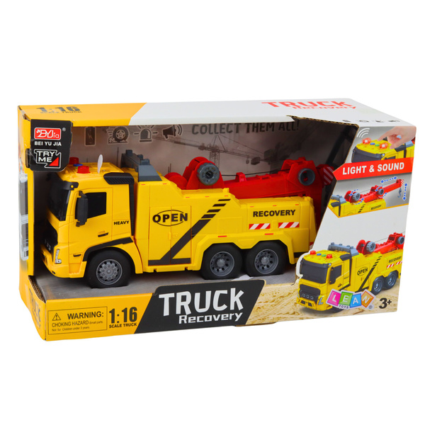 Car Tow Truck Roadside Assistance Hook Platform Lights Sounds 1:16