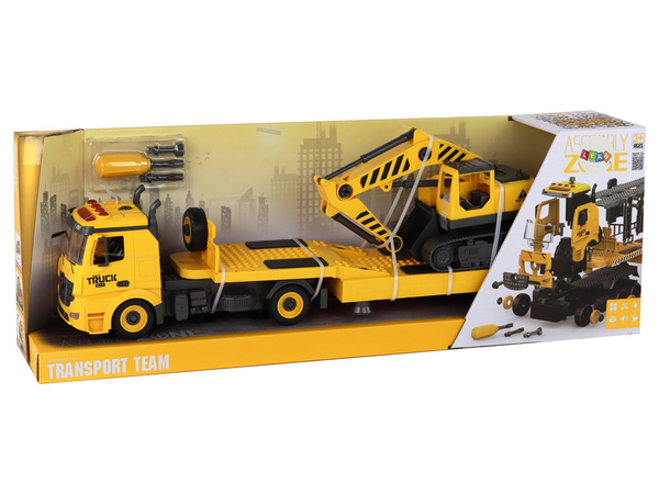 Zusammenklappbarer Abschleppwagen mit Raupenbagger, Sound-Licht, DIY, Gelb