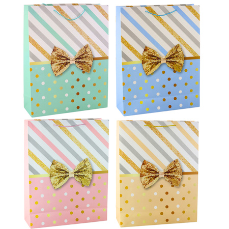 Große Geschenktüte mit Schleife, Goldverzierungen, 55 x 43 x 15 cm