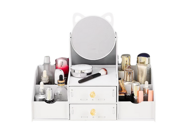 Small Children's Dressing Table, Mirror With Handles, Wooden Drawers, White