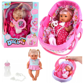 Babypuppe in Tragetasche, Flasche, Schnuller, spricht, plappert, Wee