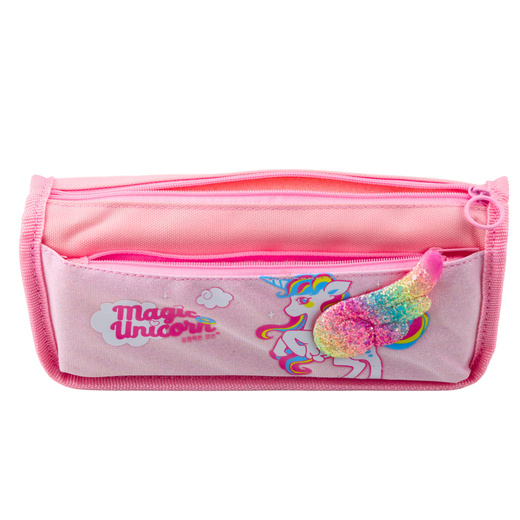 Pencil Case School Kit Unicorn Wing Glitter 3D Pink 21.5x9cm