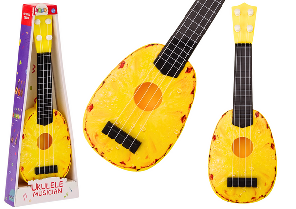 Ukulele für Kinder, Mini-Gitarre, 4 Saiten, Ananas-Thema, gelbe Gitarre 15″
