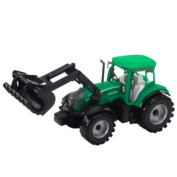 Set of tractor with loader and agricultural baler Green