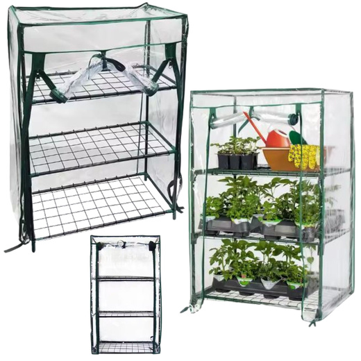 Mini Balcony Garden Greenhouse 3 Metal Shelves PVC Foil 46 x 24 x 80cm