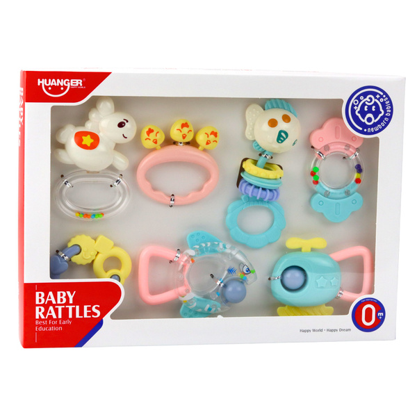 Zestaw Grzechotki Gryzaki Dla Niemowlaka Pastelowe Kolory 7 szt.