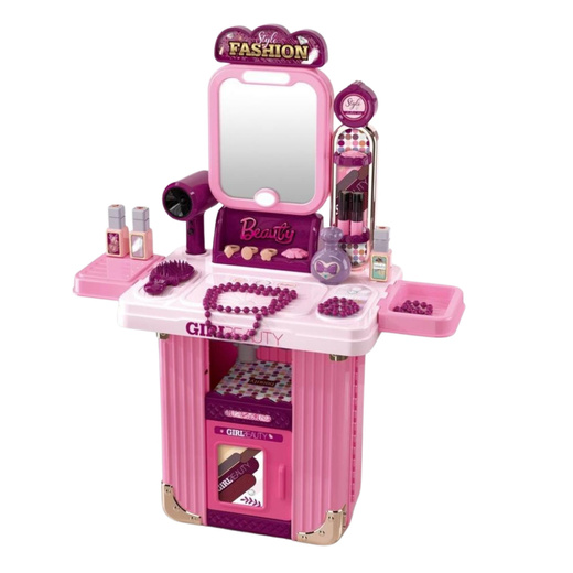 Dressing Table Makeup Set in a Suitcase Accessories 2 in 1 Pink