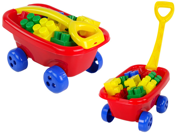 Nachziehbarer Wagen mit bunten K3-Blöcken Rot