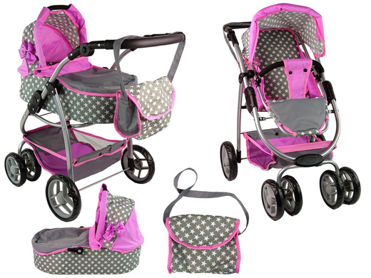 Baby-Puppenwagen 2-in-1 Tragetasche Rosa Sterne