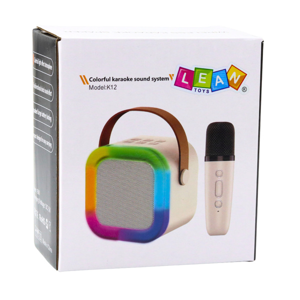 Zestaw Karaoke Głośnik Mikrofon Bezprzewodowy K12 RGB Bluetooth Beżowy