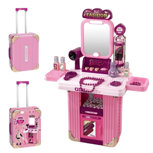 Schminktisch-Make-up-Set im Koffer, Zubehör 2 in 1, Rosa