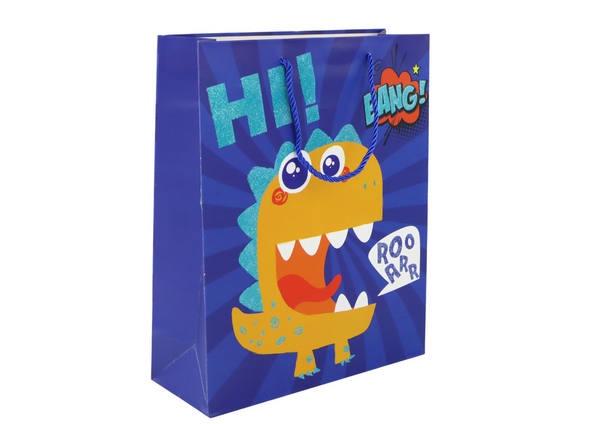 Blue Dinosaur Paper Gift Bag 41.5cm x 30cm x 12cm
