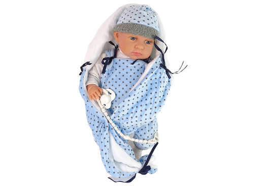 Babypuppe 46 cm Blauer Schnuller Sternendecke