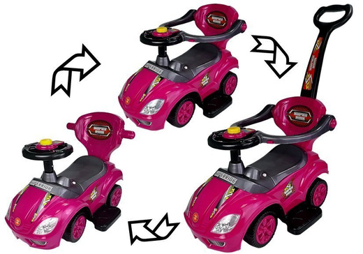 Toddlers Ride On Push Along with Parent Handle Mega Car 3in1 Pink