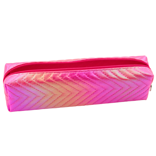 Federmäppchen in Rosa mit metallischem, glänzendem Fischgrätenmuster für Mädchen