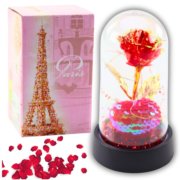 Eternal Crystal Rose in a Dome with LED Lighting and a Heart 14x8cm