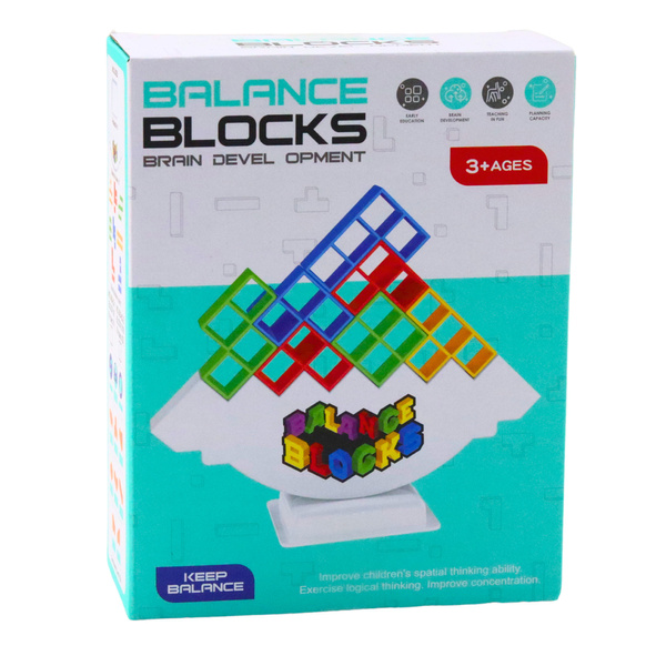 Tetris Tower Balancing Skill Game 16 Blocks 22 Color Cards