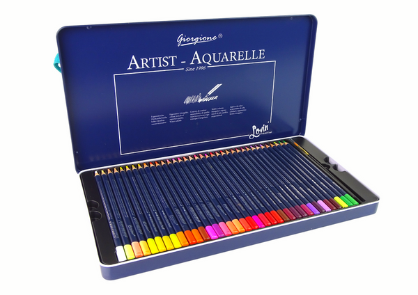 Set mit 36 Aquarellstiften, Metallbehälter