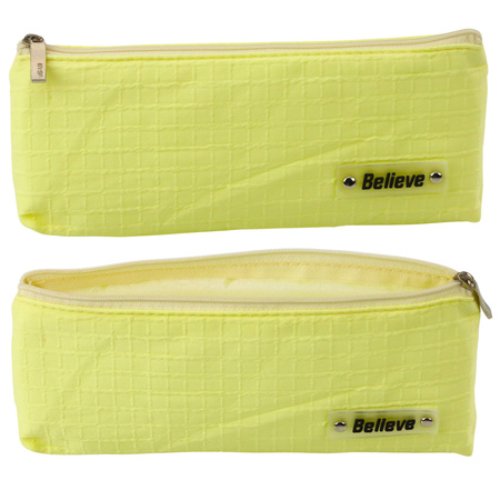 Single-compartment School Office Pencil Case, Embossed Checkered Pattern, Yellow, 21x9.5cm
