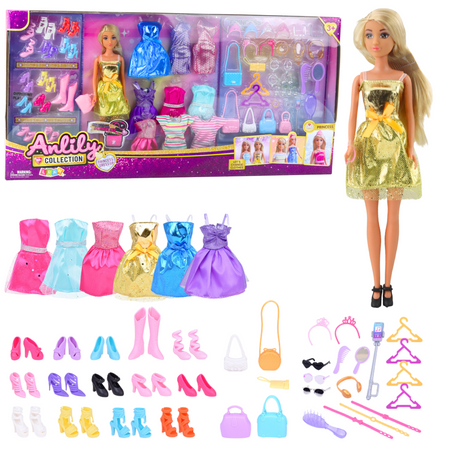 Large Fashion Set Anlily Collection Doll Dresses Accessories 65pcs.