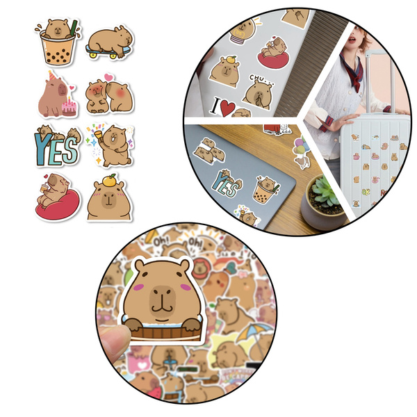 Set mit Capybara-Papieraufklebern, verschiedene Muster, 50 Stück.
