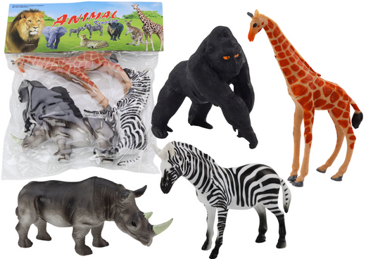 Set of African Animal Figurines 4 Pieces Giraffe Gorilla