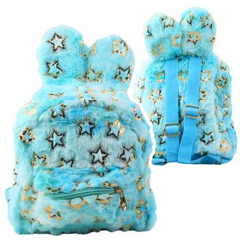 Plush Backpack Ears Gold Stars Children's Blue