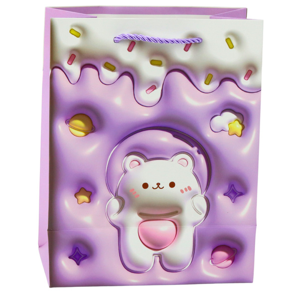 Teddy Bear Paper Gift Bag Pastel Colors 23 x 18 x 10.5 cm