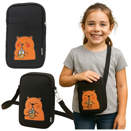 Capybara Shoulder Bag Adjustable Strap Black 20 x 14.5 cm