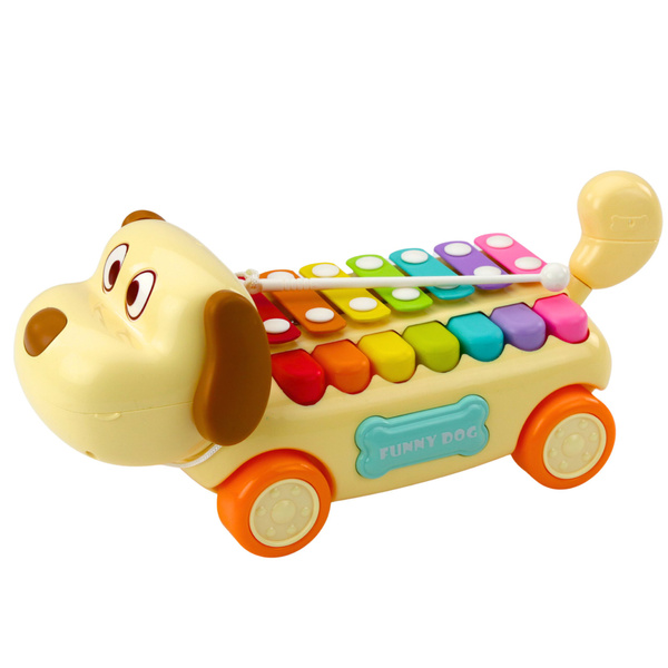 Riding Dog with Cymbals, Movable Ears, Tail, Stick on a String